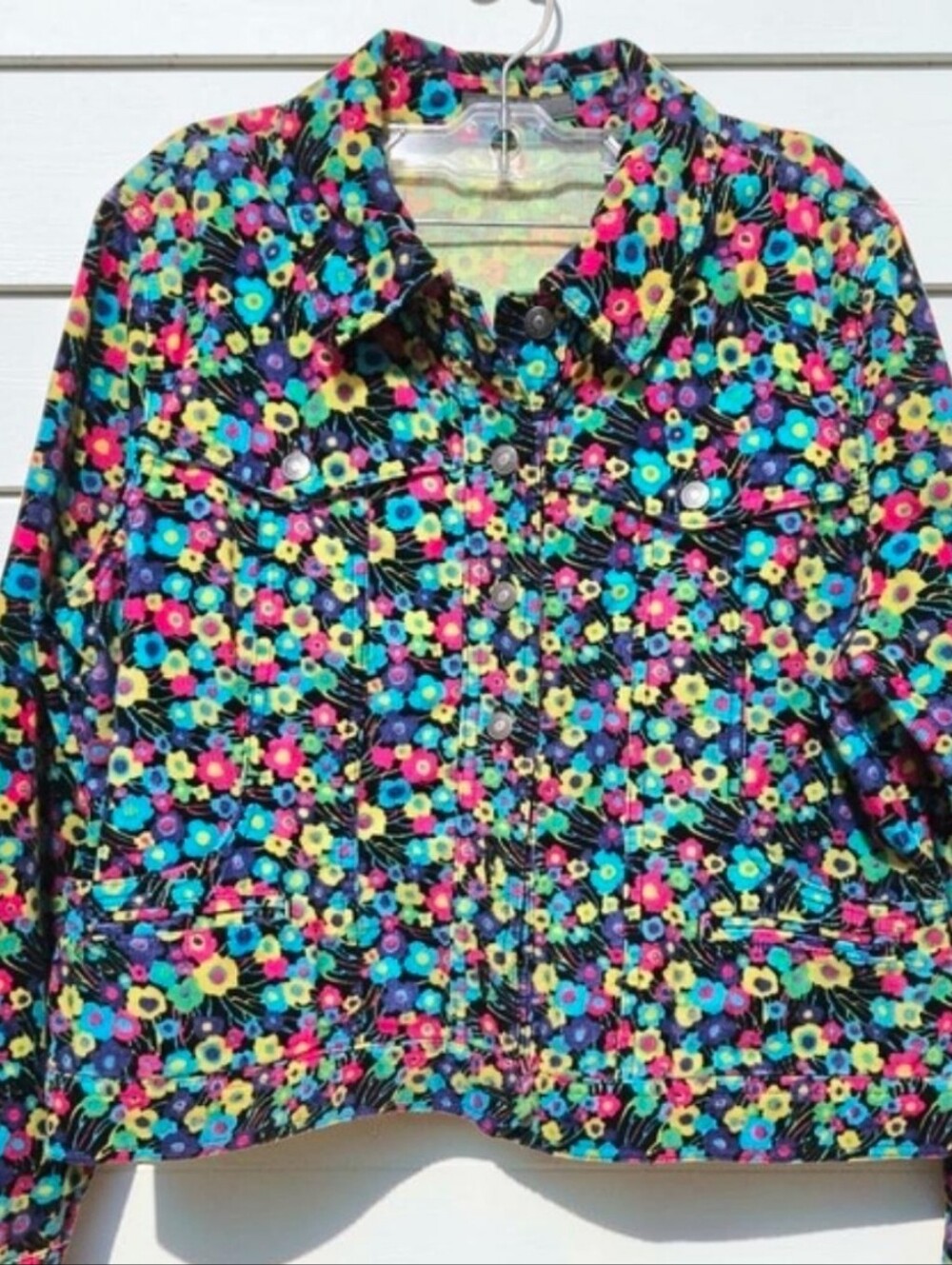 Liz Claiborne Floral Corduroy Trucker Jacket Petite Large